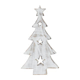 Christmas Tree w/ Stars White Wooden Figurine 10x5.75x1