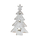 Christmas Tree w/ Stars White Wooden Figurine 6x3.25x1