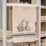Baby Bunny Trio Slate Feed Sack Stripe Dish Towel