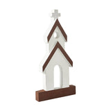 Brown Roof White Church Wooden Figurine 12x6x1