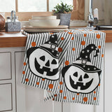 Witchy Pumpkins Striped Tea Towel 19x28