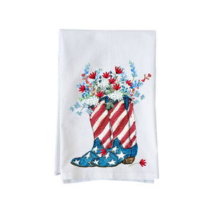 Patriotic Floral Boots Kitchen Towel