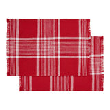 Eston Red White Plaid Placemat Set of 2 Fringed 13x19