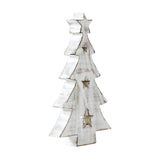 Christmas Tree w/ Stars White Wooden Figurine 10x5.75x1