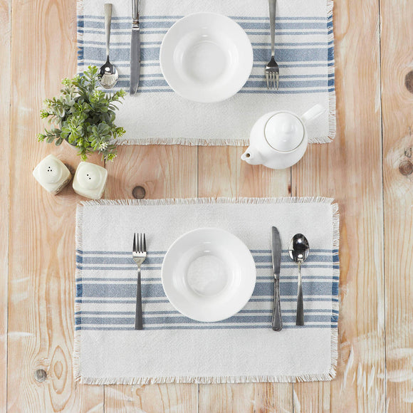 Antique White Stripe Blue Indoor/Outdoor Placemat and napkin 8 pc 13x19
