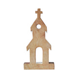 Brown Roof White Church Wooden Figurine 8x4x1