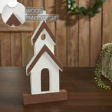 Brown Roof White Church Wooden Figurine 12x6x1