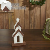 Brown Roof White Church Wooden Figurine 8x4x1