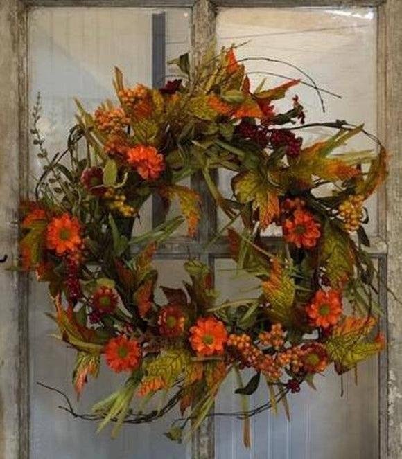 Orange Floral Fall Wreath