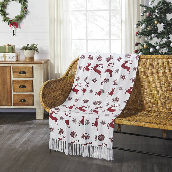 Scandia Snowflake Red White Woven Throw 50x60