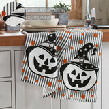 Witchy Pumpkins Striped Tea Towel 19x28