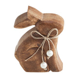 Bunny Hop Wooden Sitting Bunny Natural w/ Pearl Beads 4.25x5.5x1.5