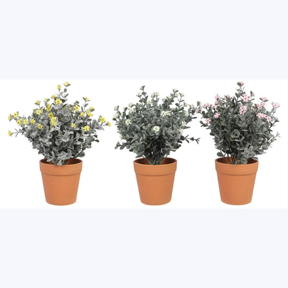 Artificial Flowers in Planter, 3 Ast.  (SKU#: 12608)