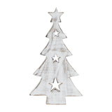 Christmas Tree w/ Stars White Wooden Figurine 10x5.75x1