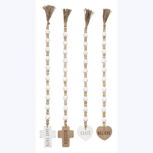 Wood Blessing Bead Strand with Heart and Cross Set