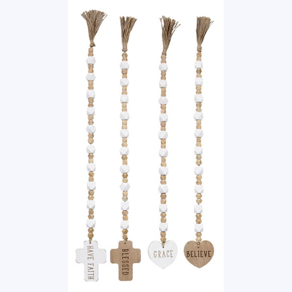 Wood Blessing Bead Strand with Heart and Cross Set