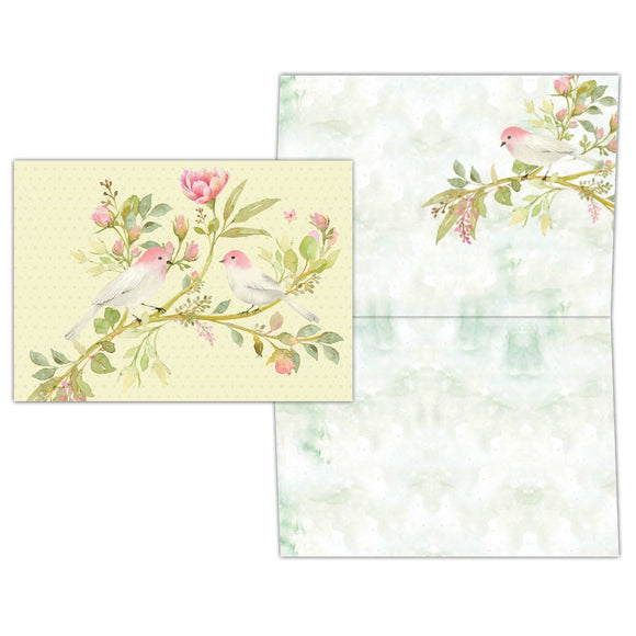 Pink Peony and Pretty Birds - Boxed Note Cards -15 Cards