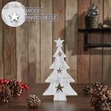 Christmas Tree w/ Stars White Wooden Figurine 10x5.75x1