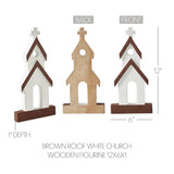 Brown Roof White Church Wooden Figurine 12x6x1