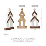 Brown Roof White Church Wooden Figurine 8x4x1