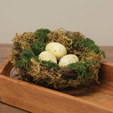 Lush Mossy Birdnest w/White Speckled Eggs - 5 In Dia
