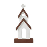 Brown Roof White Church Wooden Figurine 12x6x1