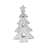 Christmas Tree w/ Stars White Wooden Figurine 6x3.25x1