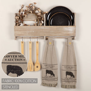 Sawyer Mill Charcoal Cow Button Loop Tea Towel