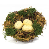 Lush Mossy Birdnest w/White Speckled Eggs - 5 In Dia
