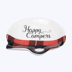 Ceramic Happy Camper Buffalo Plaid Soap/Trivet Dish